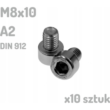 Śruba nierdzewna A2 M8x10 mm DIN 912 imbus INOX x10 sztuk