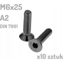 Śruba nierdzewna A2 M6x25 mm DIN 7991 INOX x10 sztuk