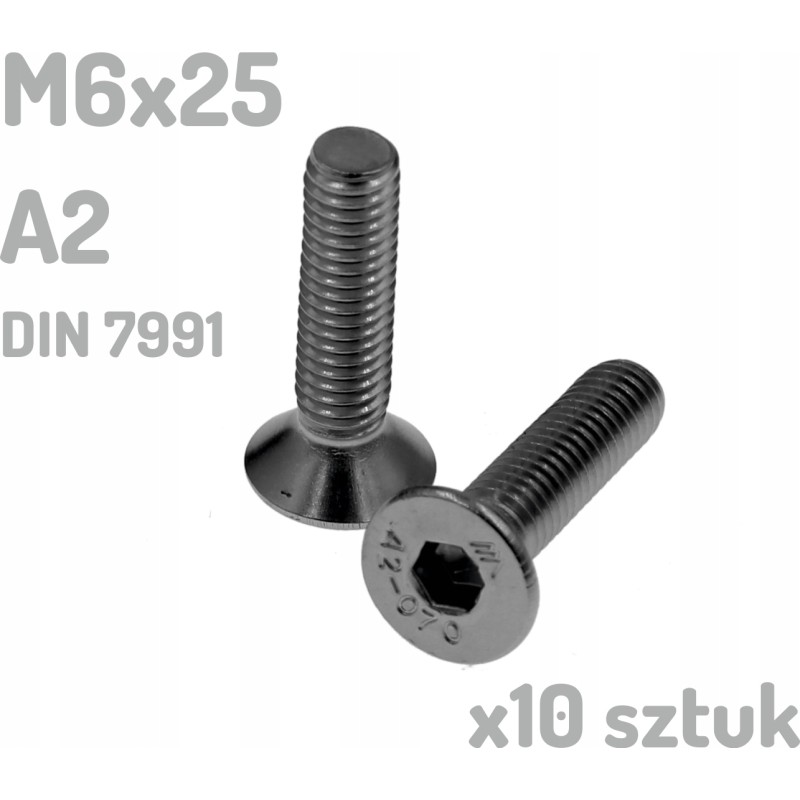 Śruba nierdzewna A2 M6x25 mm DIN 7991 INOX x10 sztuk