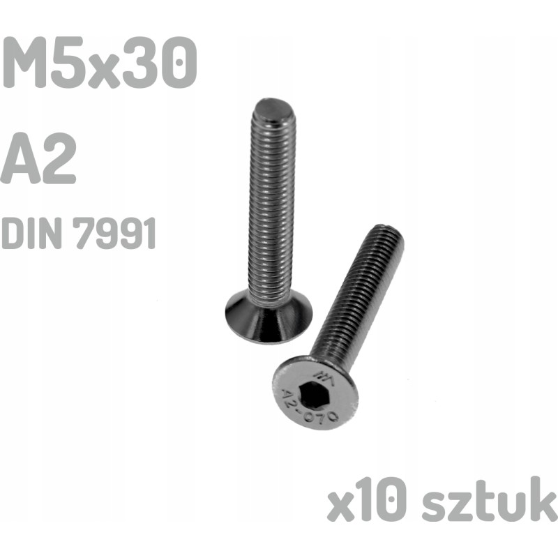 Śruba nierdzewna A2 M5x30 mm DIN 7991 INOX x10 sztuk
