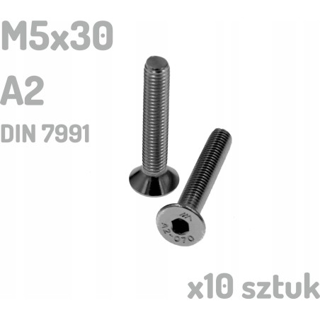 Śruba nierdzewna A2 M5x30 mm DIN 7991 INOX x10 sztuk