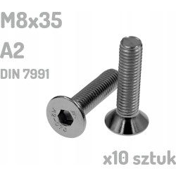Śruba nierdzewna A2 M8x35 mm DIN 7991 INOX x10 sztuk