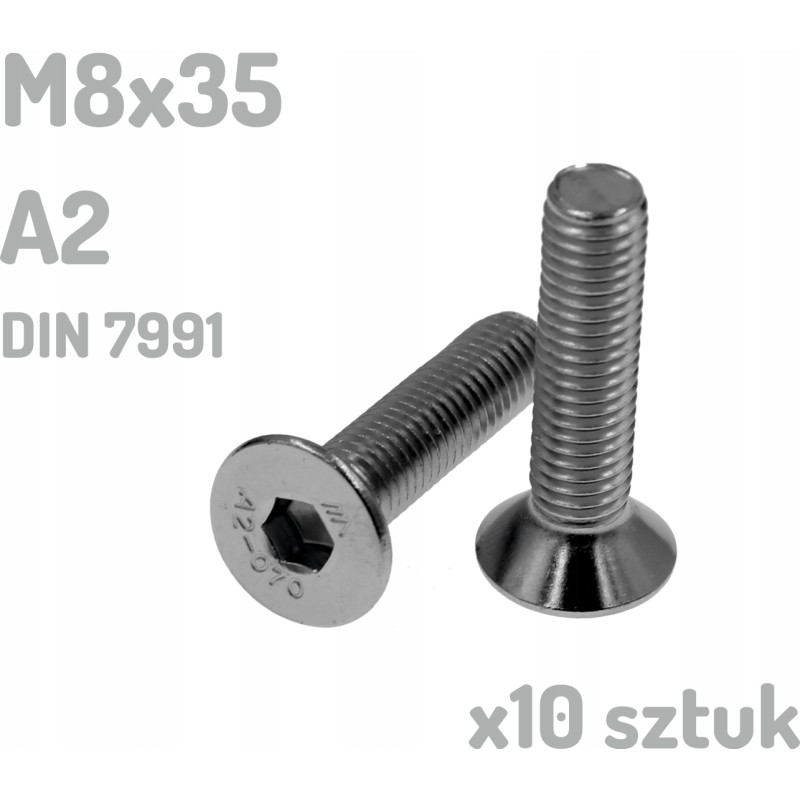 Śruba nierdzewna A2 M8x35 mm DIN 7991 INOX x10 sztuk