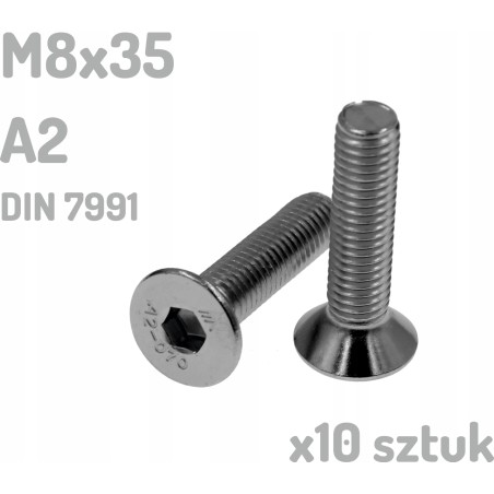 Śruba nierdzewna A2 M8x35 mm DIN 7991 INOX x10 sztuk