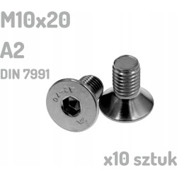 Śruba nierdzewna A2 M10x20 mm DIN 7991 INOX x10 sztuk