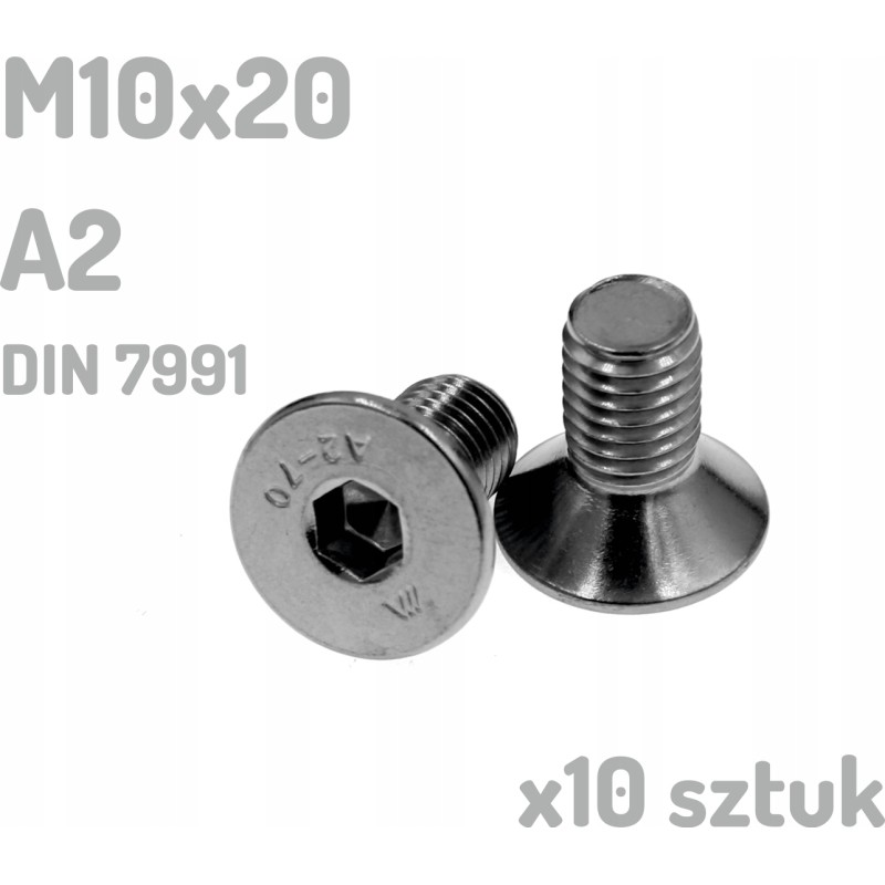 Śruba nierdzewna A2 M10x20 mm DIN 7991 INOX x10 sztuk