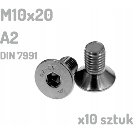 Śruba nierdzewna A2 M10x20 mm DIN 7991 INOX x10 sztuk