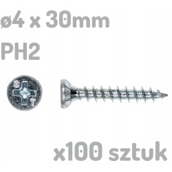 100x Wkręt do tworzywa drewna ocynkowany 4x30mm 4 x 30mm PH2 - 100 sztuk