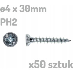 50x Wkręt do tworzywa drewna ocynkowany 4x30mm 4 x 30mm PH2 - 50 sztuk