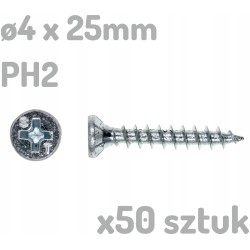 50x Wkręt do tworzywa drewna ocynkowany 4x25mm 4 x 25mm PH2 - 50 sztuk