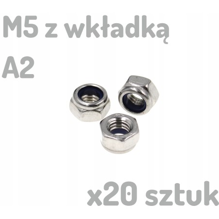 Nakrętka nierdzewna samohamowna A2 M5 DIN 985 z wkładką INOX x20 sztuk