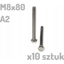 Śruba nierdzewna A2 M8x80 mm DIN 933 INOX x10 sztuk
