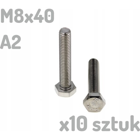 Śruba nierdzewna A2 M8x40 mm DIN 933 INOX x10 sztuk