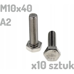 Śruba nierdzewna A2 M10x40 mm DIN 933 INOX x10 sztuk