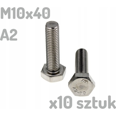 Śruba nierdzewna A2 M10x40 mm DIN 933 INOX x10 sztuk