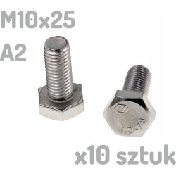 Śruba nierdzewna A2 M10x25 mm DIN 933 INOX x10 sztuk