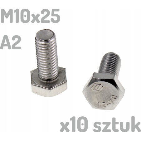 Śruba nierdzewna A2 M10x25 mm DIN 933 INOX x10 sztuk