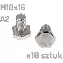 Śruba nierdzewna A2 M10x16 mm DIN 933 INOX x10 sztuk