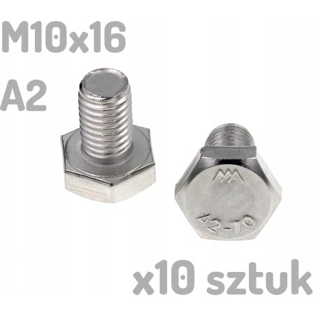 Śruba nierdzewna A2 M10x16 mm DIN 933 INOX x10 sztuk