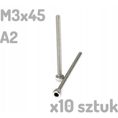 Śruba nierdzewna A2 M3x45 mm DIN 912 imbus INOX x10 sztuk