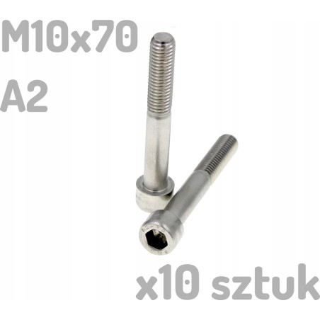 Śruba nierdzewna A2 M10x70mm DIN 912 imbus INOX x10 sztuk