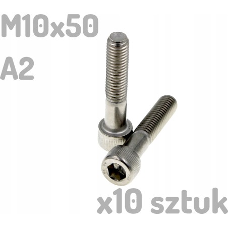 Śruba nierdzewna A2 M10x50mm DIN 912 imbus INOX x10 sztuk