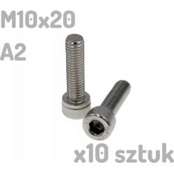 Śruba nierdzewna A2 M10x20mm DIN 912 imbus INOX x10 sztuk