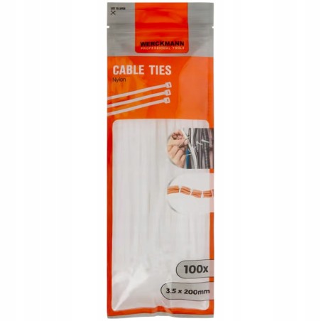 Opaski kablowe (trytytki) 3,5mm x 200mm x 100 sztuk białe Werckmann