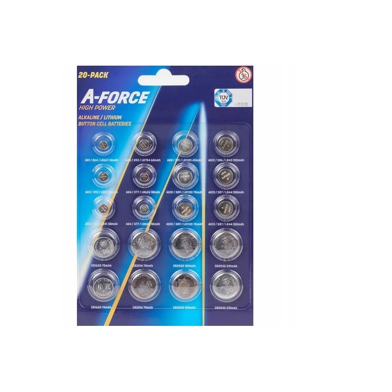 Baterie alkaliczno-litowe guzikowe A-FORCE zestaw 20 sztuk