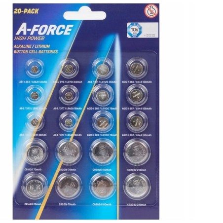 Baterie alkaliczno-litowe guzikowe A-FORCE zestaw 20 sztuk