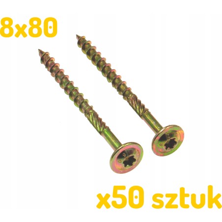 8x80 Wkręty Ciesielskie Talerzowe do Drewna TRX ZNCr+6 YL x 50 sztuk
