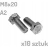 M8x20 Śruba nierdzewna A2 sześciokątna DIN 933 INOX x10sztuk