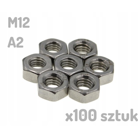 Nakrętka nierdzewna A2 M12 DIN 934 sześciokątna INOX x 100 sztuk _