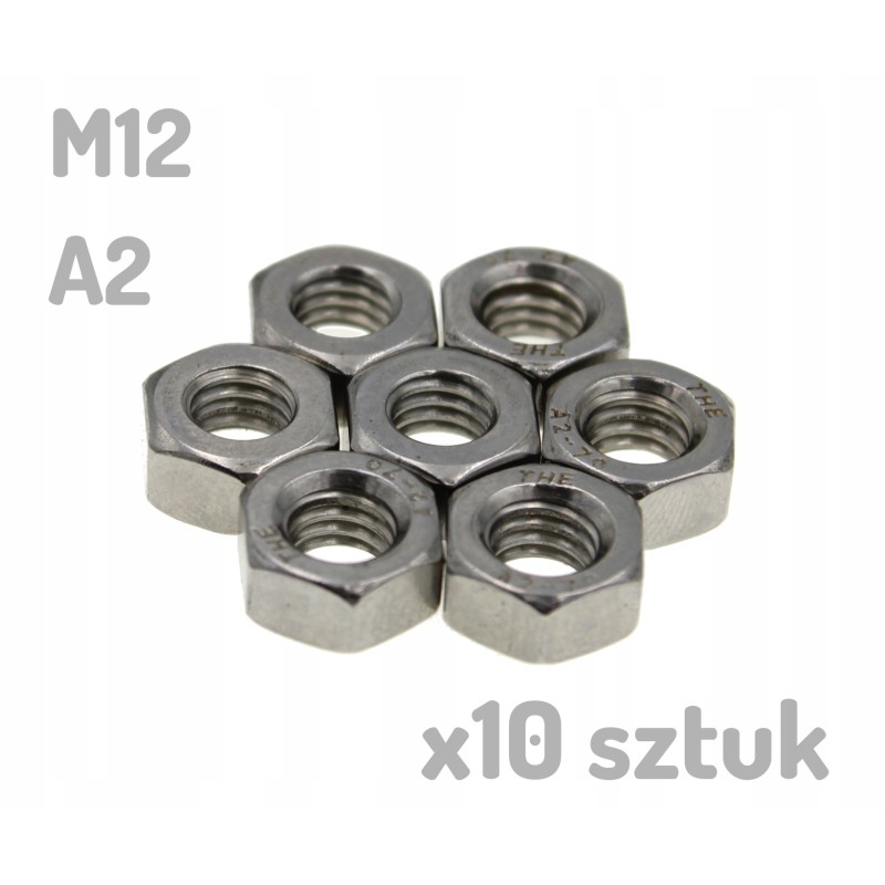 Nakrętka nierdzewna A2 M12 DIN 934 sześciokątna INOX x 10 sztuk _