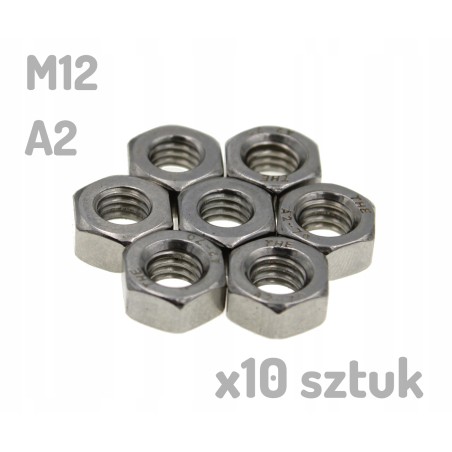 Nakrętka nierdzewna A2 M12 DIN 934 sześciokątna INOX x 10 sztuk _