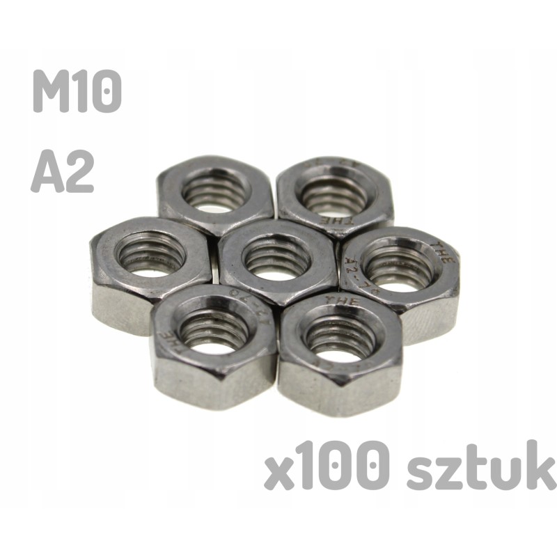 Nakrętka nierdzewna A2 M10 DIN 934 sześciokątna INOX x 100 sztuk _