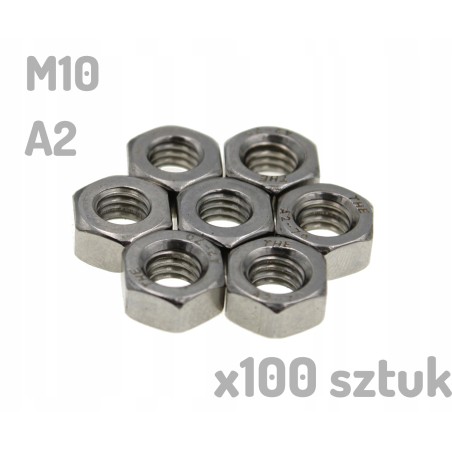 Nakrętka nierdzewna A2 M10 DIN 934 sześciokątna INOX x 100 sztuk _