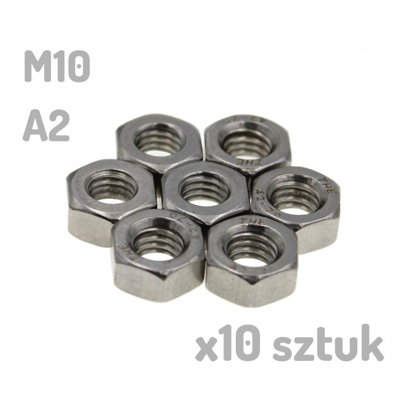 Nakrętka nierdzewna A2 M10 DIN 934 sześciokątna INOX x 10 sztuk _