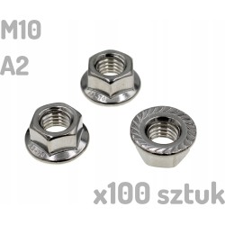 Nakrętka kołnierzowa nierdzewna INOX A2 M10 DIN 6923 x100 sztuk _