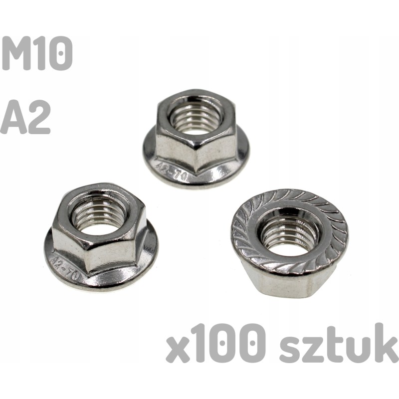 Nakrętka kołnierzowa nierdzewna INOX A2 M10 DIN 6923 x100 sztuk _