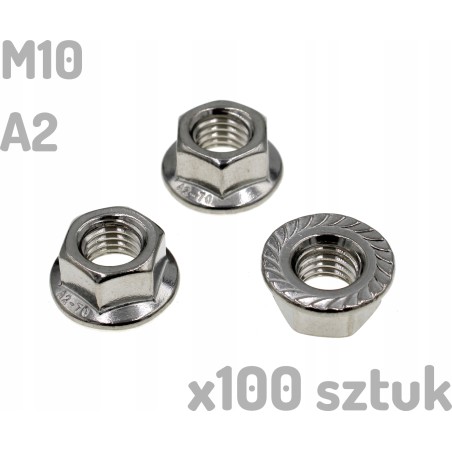 Nakrętka kołnierzowa nierdzewna INOX A2 M10 DIN 6923 x100 sztuk _