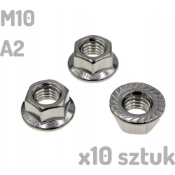Nakrętka kołnierzowa nierdzewna INOX A2 M10 DIN 6923 x10 sztuk _