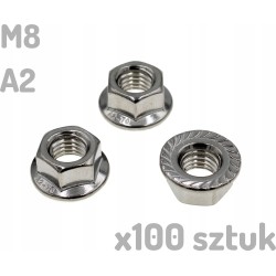 Nakrętka kołnierzowa nierdzewna INOX A2 M8 DIN 6923 x100 sztuk _