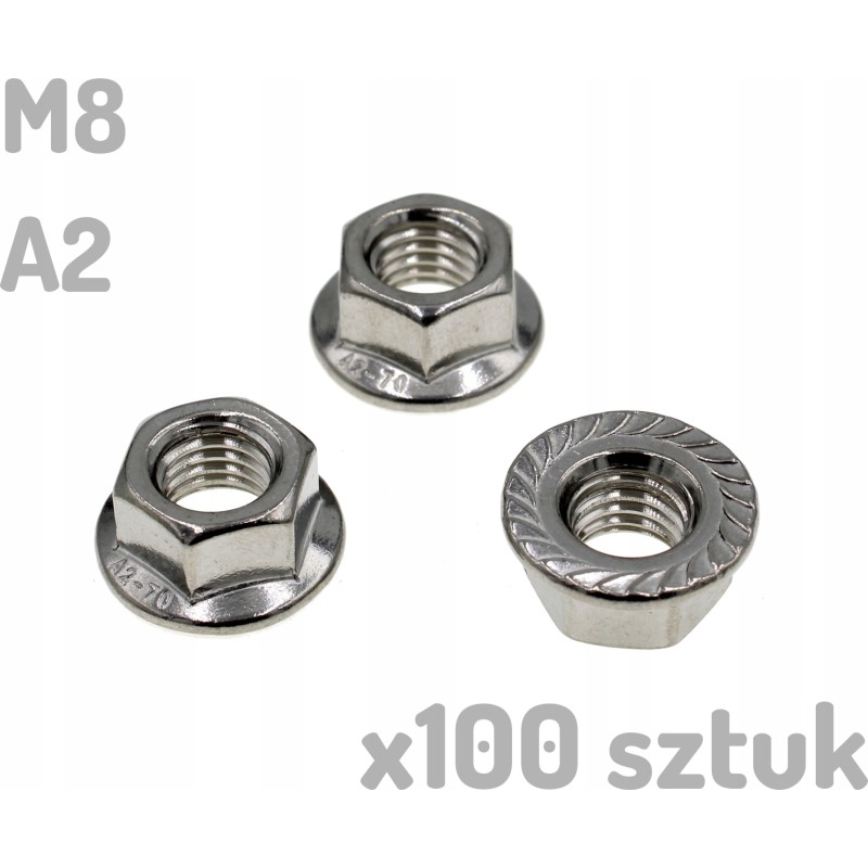Nakrętka kołnierzowa nierdzewna INOX A2 M8 DIN 6923 x100 sztuk _