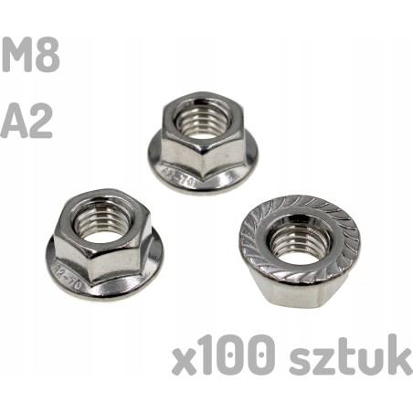 Nakrętka kołnierzowa nierdzewna INOX A2 M8 DIN 6923 x100 sztuk _