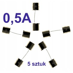 Bezpiecznik szklany rurkowy topikowy 0,5A zestaw 5 sztuk