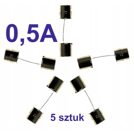 Bezpiecznik szklany rurkowy topikowy 0,5A zestaw 5 sztuk