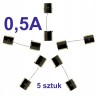 Bezpiecznik szklany rurkowy topikowy 0,5A zestaw 5 sztuk