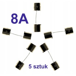 Bezpiecznik szklany rurkowy topikowy 8A zestaw 5 sztuk