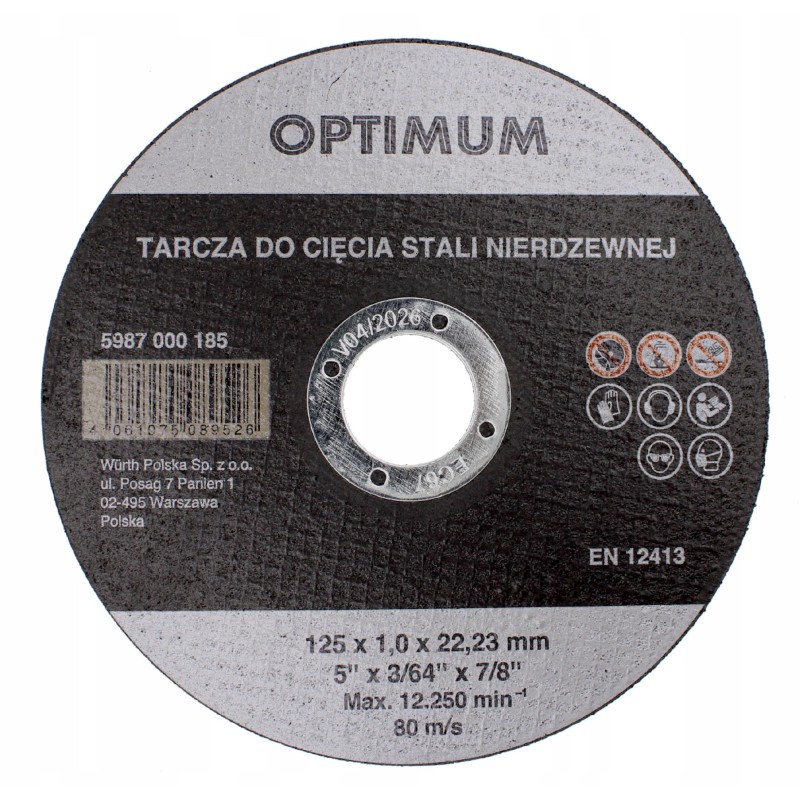 Tarcza tnąca do stali nierdzewnej Wurth 125 125x1,0x22,23 mm x 1 szt.